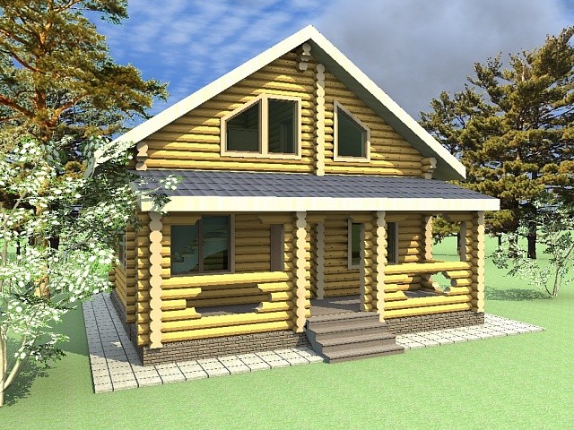 Проект бревенчатого дома "Надежность" 7,4x8м