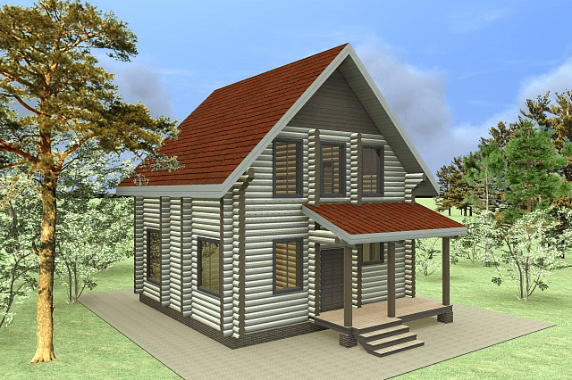 Проект бревенчатого дома "Благодать" 8x12м